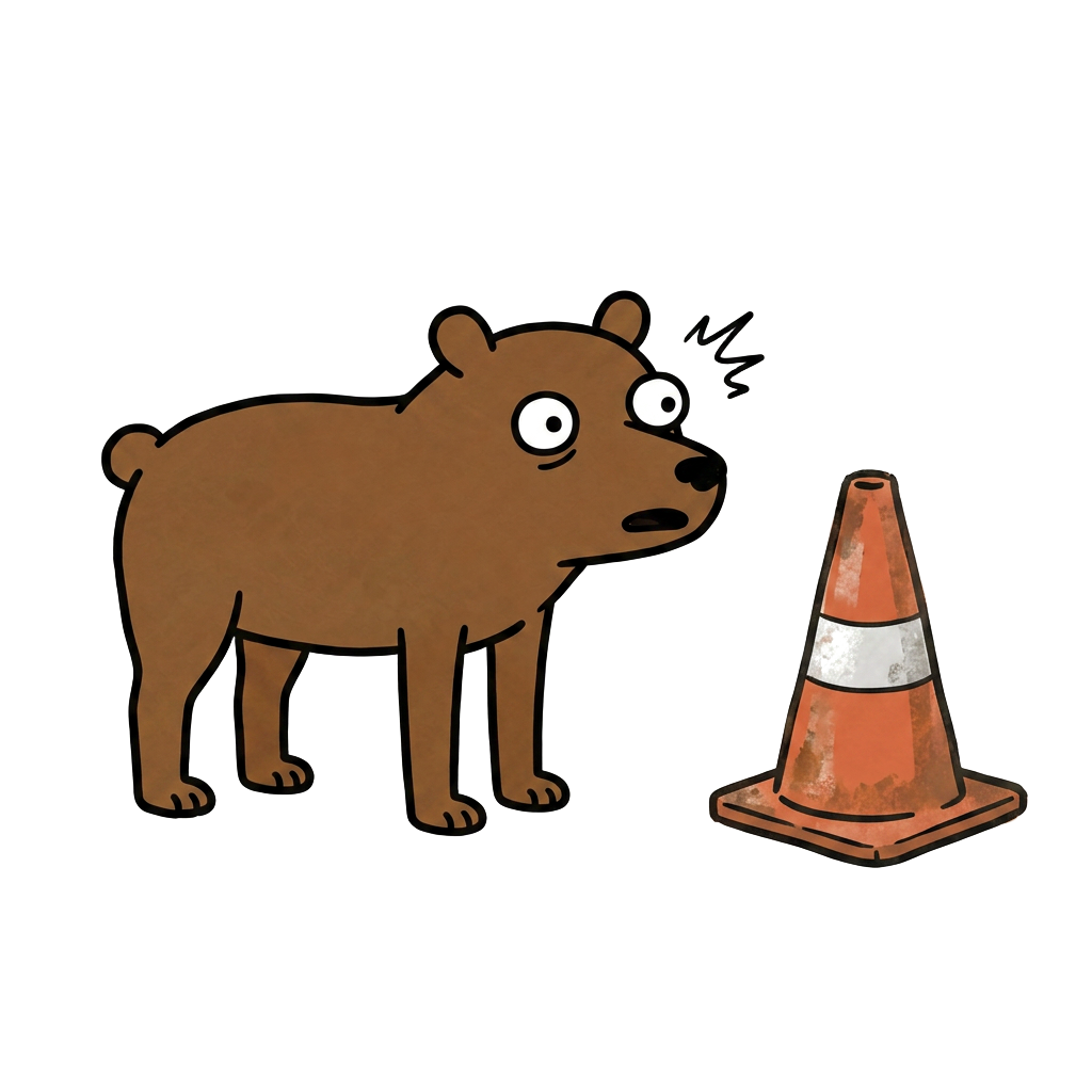 BER startled by a traffic cone