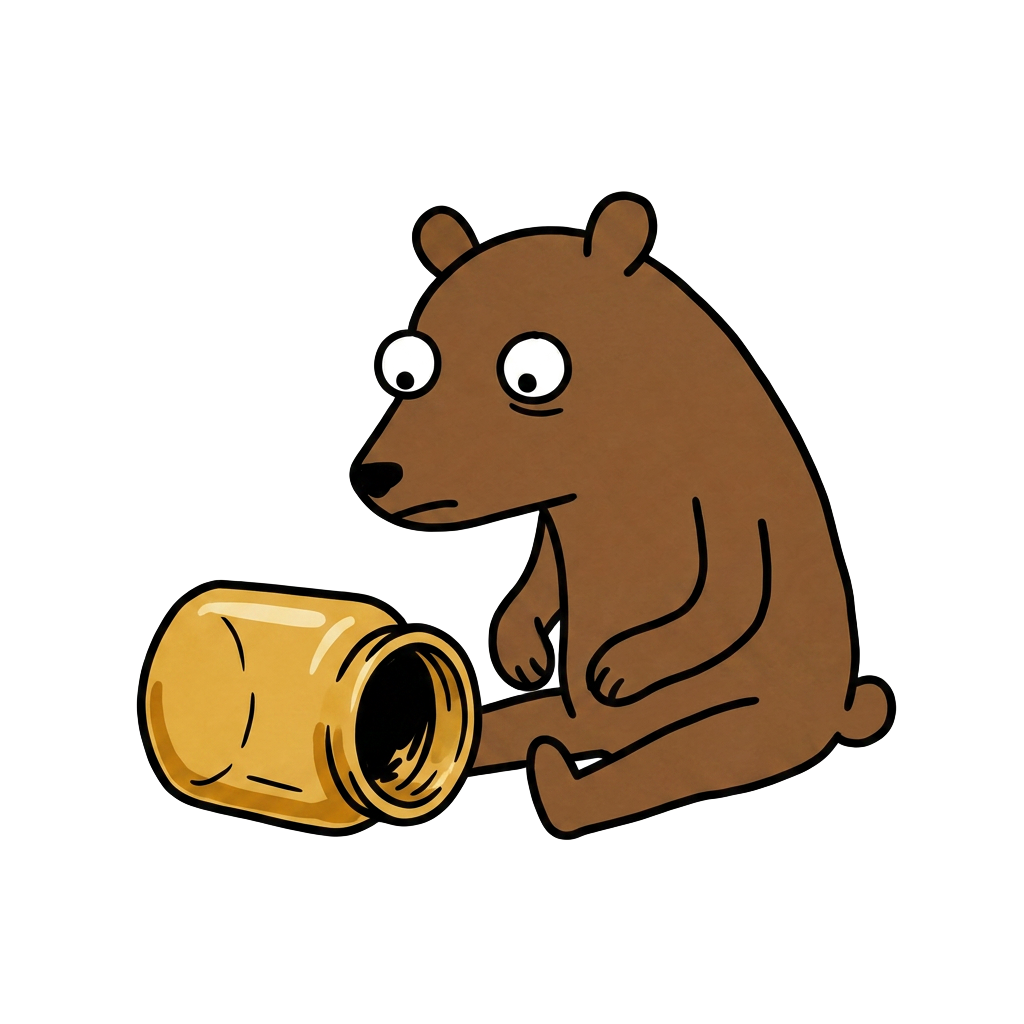 BER sitting sadly beside an empty honey jar